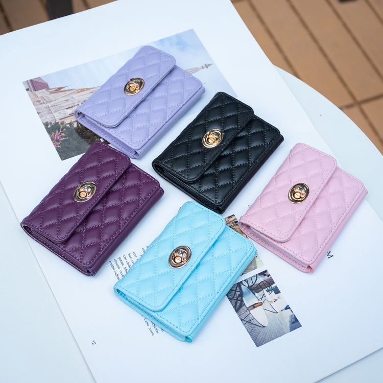 Quilted horizontal card bag mobile phone back sticker with metal buckle, multiple colors
