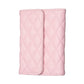 Pink quilted phone card holder with two vertical card slots and snap-closure flap