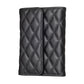 Black quilted phone card holder with two vertical card slots and snap-closure flap