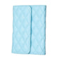 Light blue quilted phone card holder with two vertical card slots and snap-closure flap