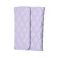 Light purple quilted phone card holder with two vertical card slots and snap-closure flap