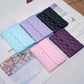 Quilted mobile phone back card holder sticker, horizontal, lavender, pink, dark purple, light blue