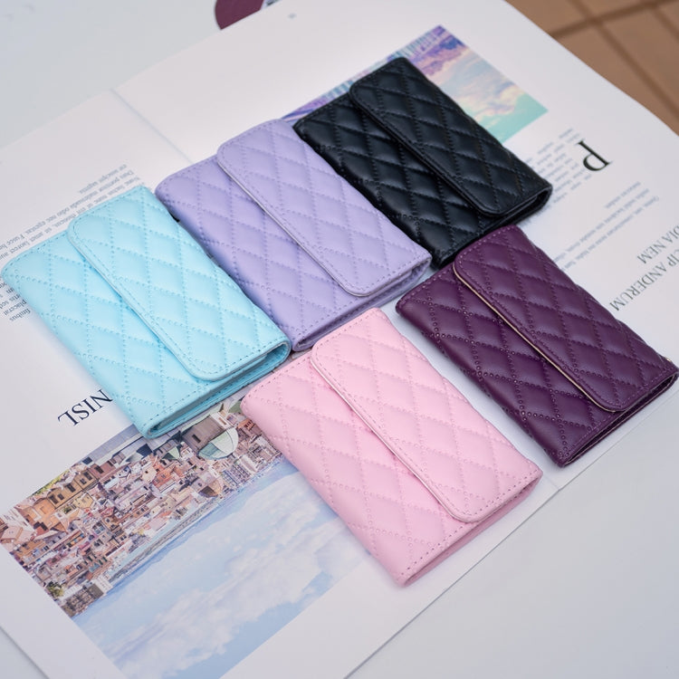 Quilted mobile phone back card holder sticker, horizontal, lavender, pink, dark purple, light blue