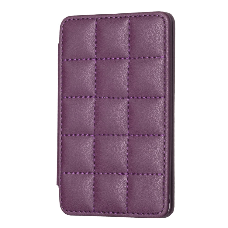 Dark purple mobile phone card bag back sticker with stitched grid pattern.