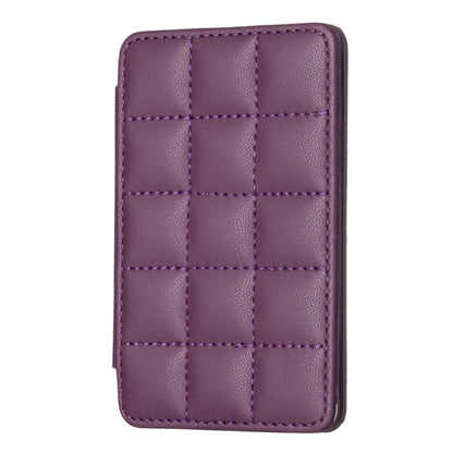 Dark purple mobile phone card bag back sticker with stitched grid pattern.