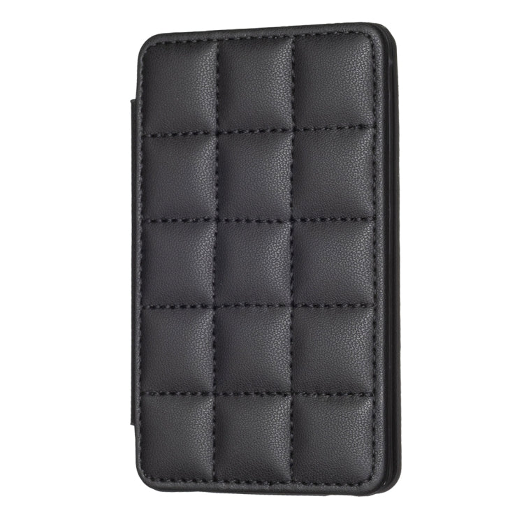 Black mobile phone card bag back sticker with stitched grid pattern.