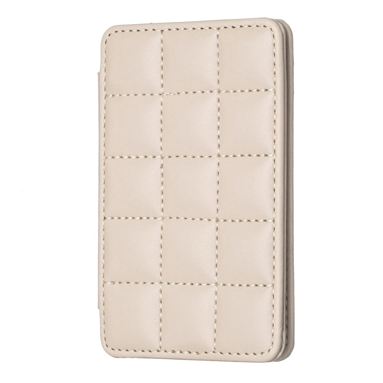 Beige mobile phone card bag back sticker with stitched grid pattern.