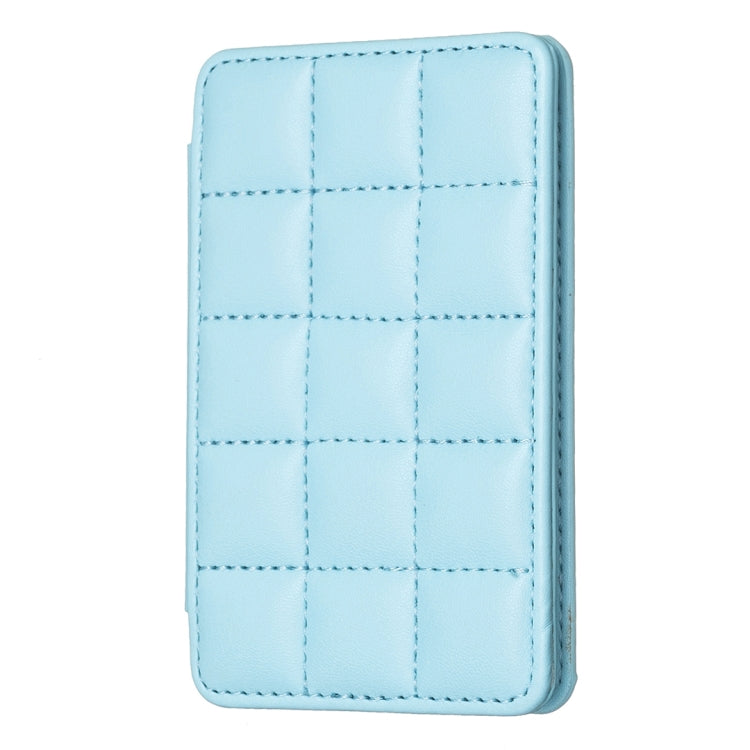 Light blue mobile phone card bag back sticker with stitched grid pattern.