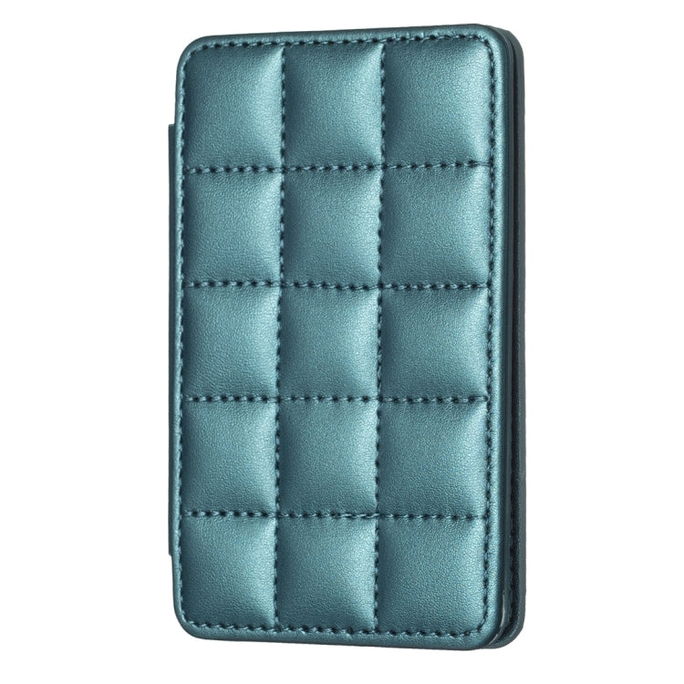 Teal mobile phone card bag back sticker with stitched grid pattern.