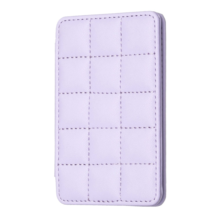 Purple grid-pattern mobile phone card holder sticker with stitched square panels