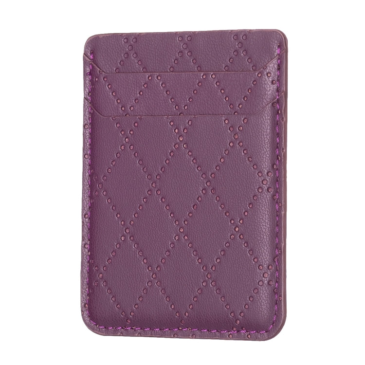 Purple diamond lattice card holder sticker with stitched edges and top fold.