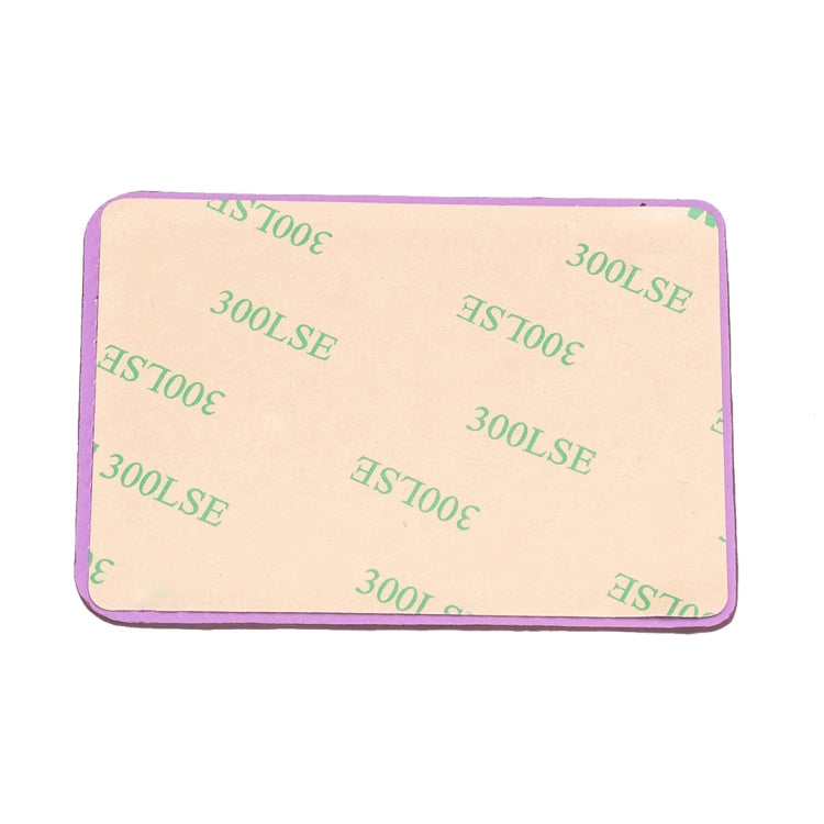 Purple-edged backing card holder sticker with diamond lattice texture underside.