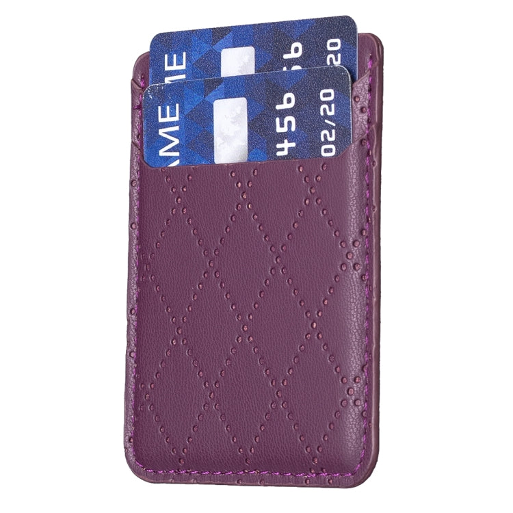 Purple diamond lattice card holder sticker, with blue/gray card screen overlay shown.