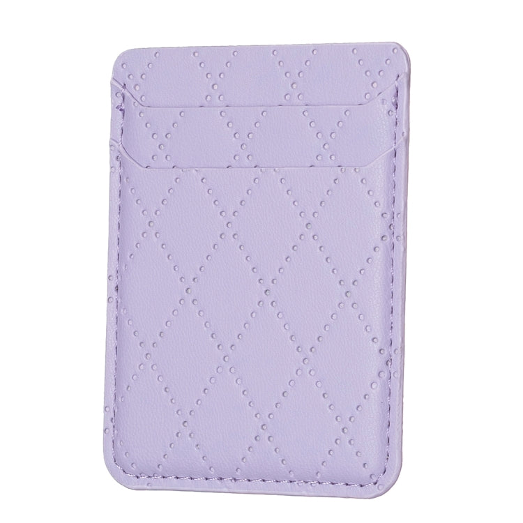 Lavender/purple diamond lattice card holder sticker with stitched edges and top fold.