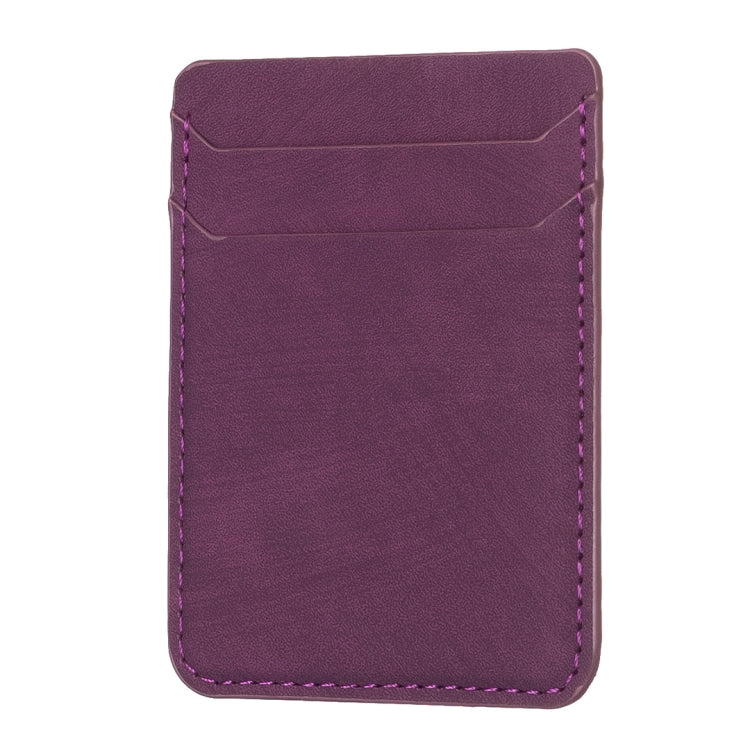 Dark purple faux-leather phone card holder with top flap and stitched edges