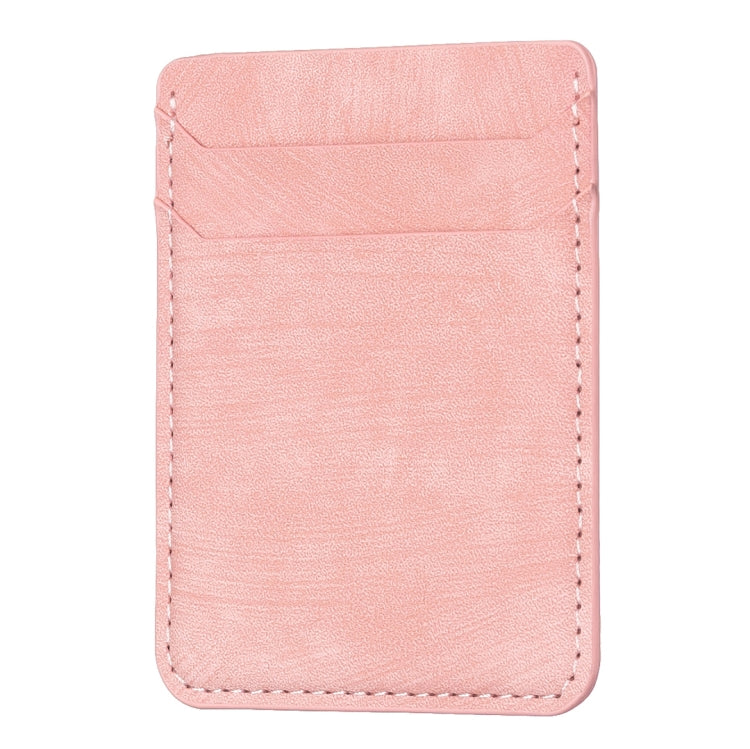 Pink faux-leather phone card holder with top flap and stitched border