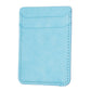Light blue faux-leather phone card holder with top flap and stitched border