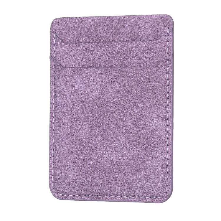Lavender purple faux-leather phone card holder with top flap and stitched edges