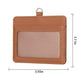 Brown horizontal ID card holder with clear card sleeve and metal keyring top