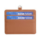 Brown horizontal ID card holder with stacked card slots and metal keyring top