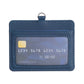 Blue horizontal ID card holder with clear card window and metal keyring top