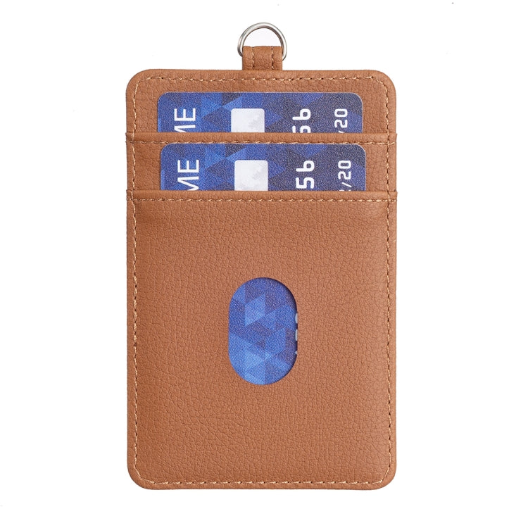 Brown vertical ID card bag with clear ID window and card insert