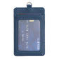 Blue vertical ID card bag with clear ID window and stitched border trim