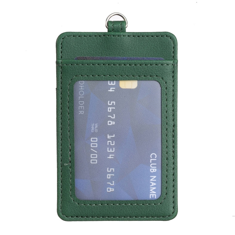 Green vertical ID card bag with clear ID window and top metal keyring loop