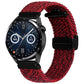 Red woven watch band with magnetic fold clasp and black connector tab