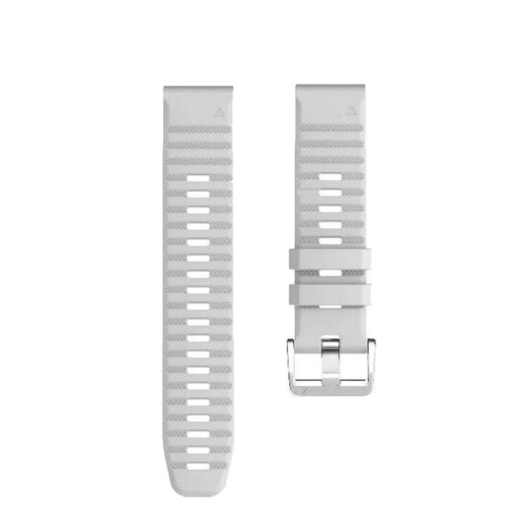 White silicone watch strap with silver steel buckle, side and clasp view