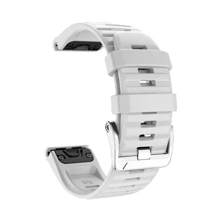 White silicone watch band with silver steel buckle, adjustable strap holes