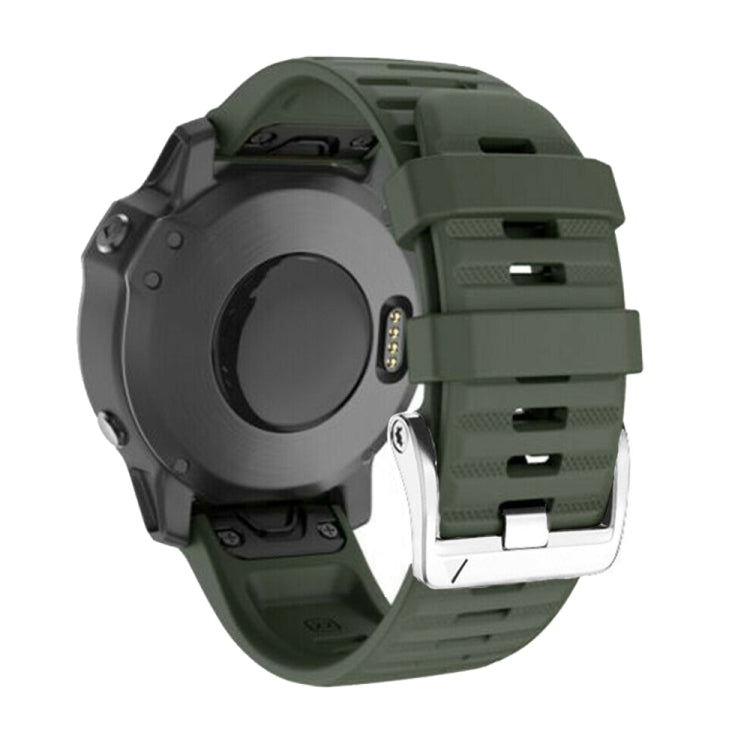 Silicone watch band with steel buckle, olive green strap and buckle clasp