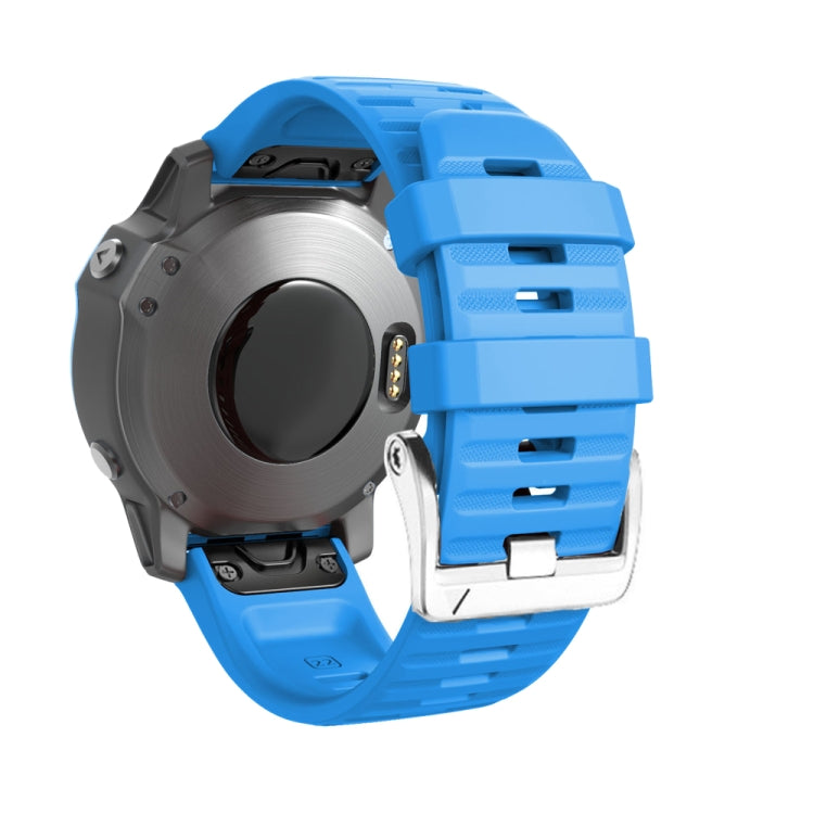 Silicone watch band with screw-style metal buckle, blue, adjustable strap with holes