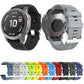 Two silicone watch bands with screw-style metal buckles, black and light gray