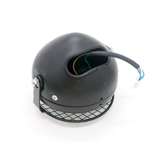 Motorcycle retro LED headlight rear housing with wiring connector and side bolt