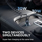JOYROOM mini car charger in car console with two charging ports and connected cables