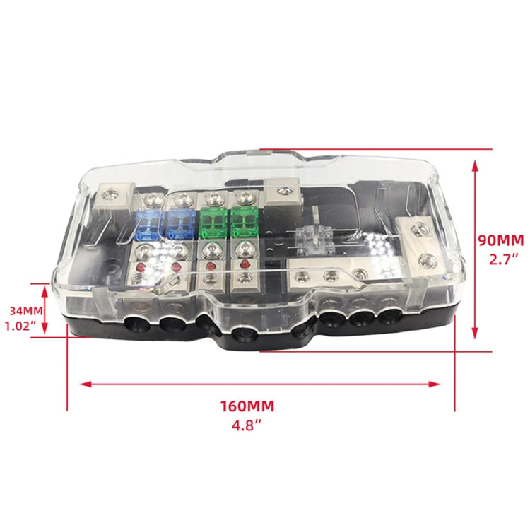 Fuse power distribution block with size measurements: 160mm length, 90mm height