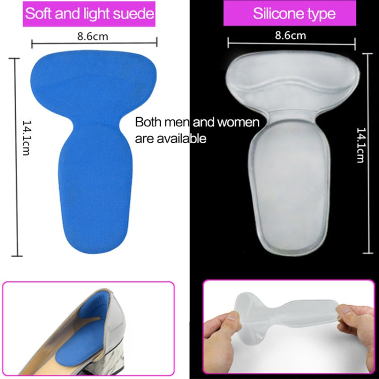 Silicone heel stickers with soft suede and clear backing; size 8.6 cm x 14.4 cm
