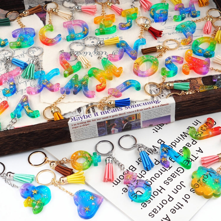 Multicolor resin letter keychains with tassels on metal key rings