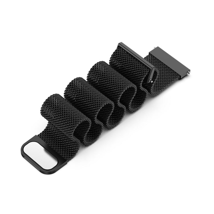 Magnetic metal mesh watch band with clasp, black strap links and end connector