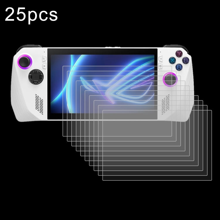25-pack tempered glass screen protector films over handheld console display