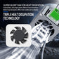 LED headlight bulb with fan-style cooling and metal fins, showing heat dissipation design