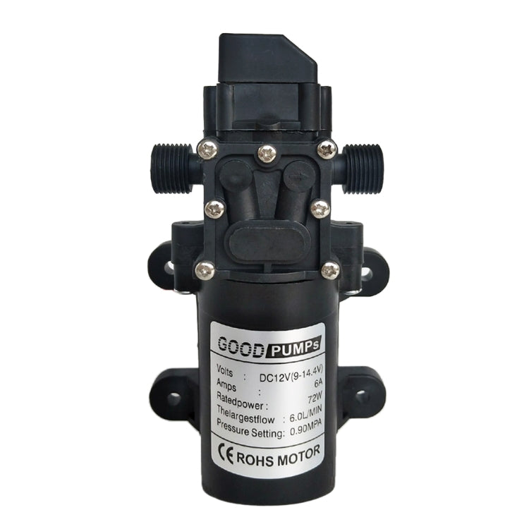 DC12V self-priming diaphragm water pump, black housing with twin ports