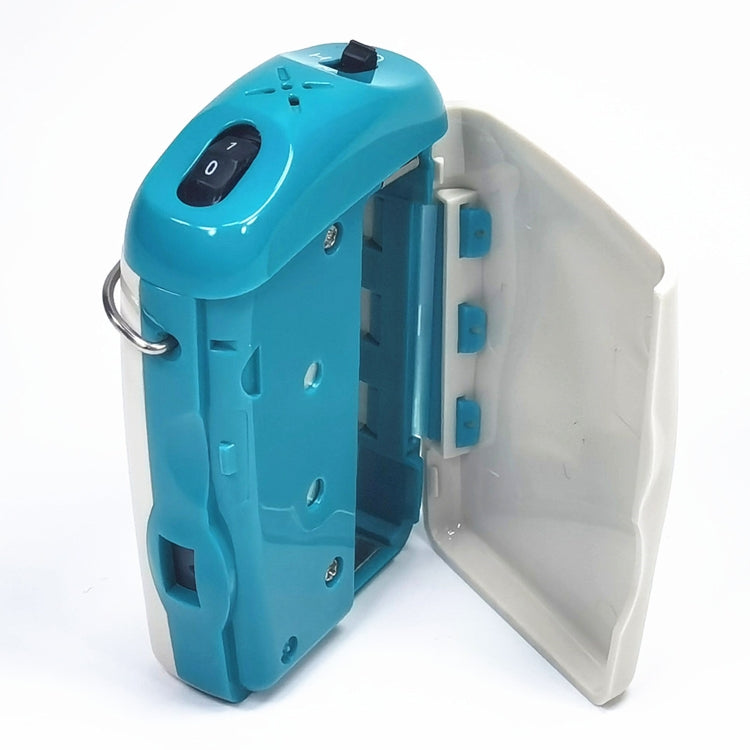 KAIXINWEI F-18 hearing aid, side view with open case showing internal components