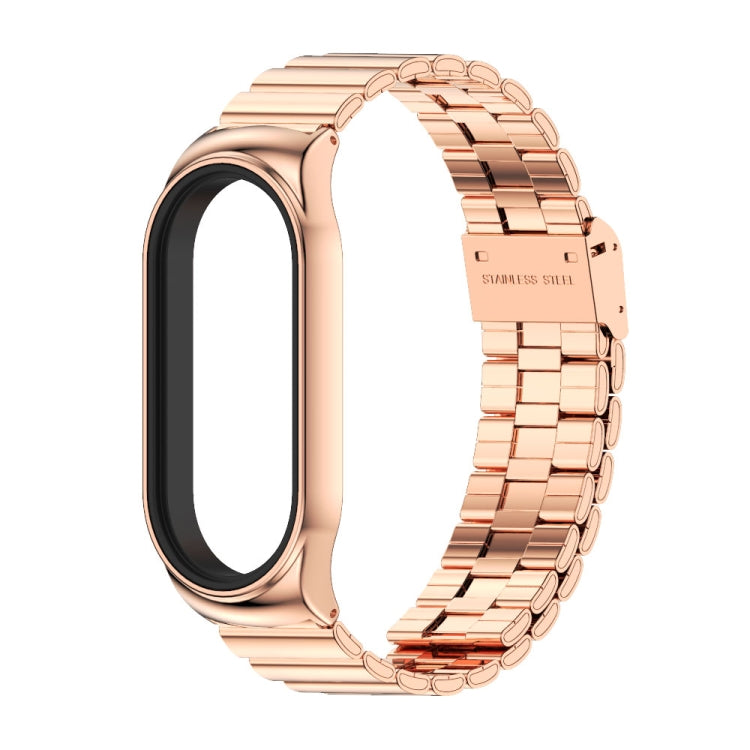 Rose gold metal link watch band with case and buckle for Mi Band 8