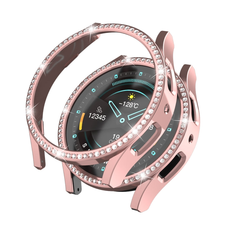 Diamond hollow watch protective case, rose-gold tone with rhinestone bezel and open front