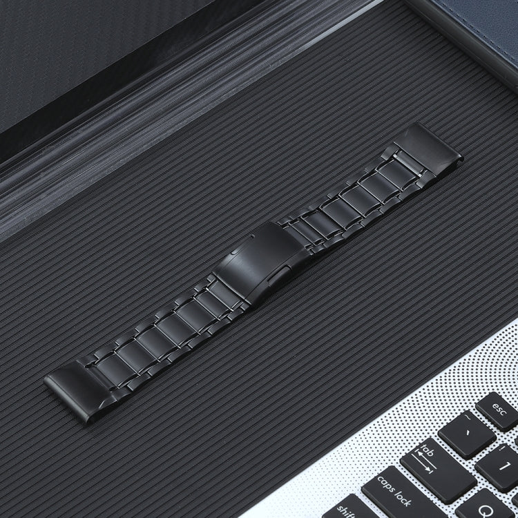 22mm quick-release bead titanium steel watch band, black, link and clasp detail