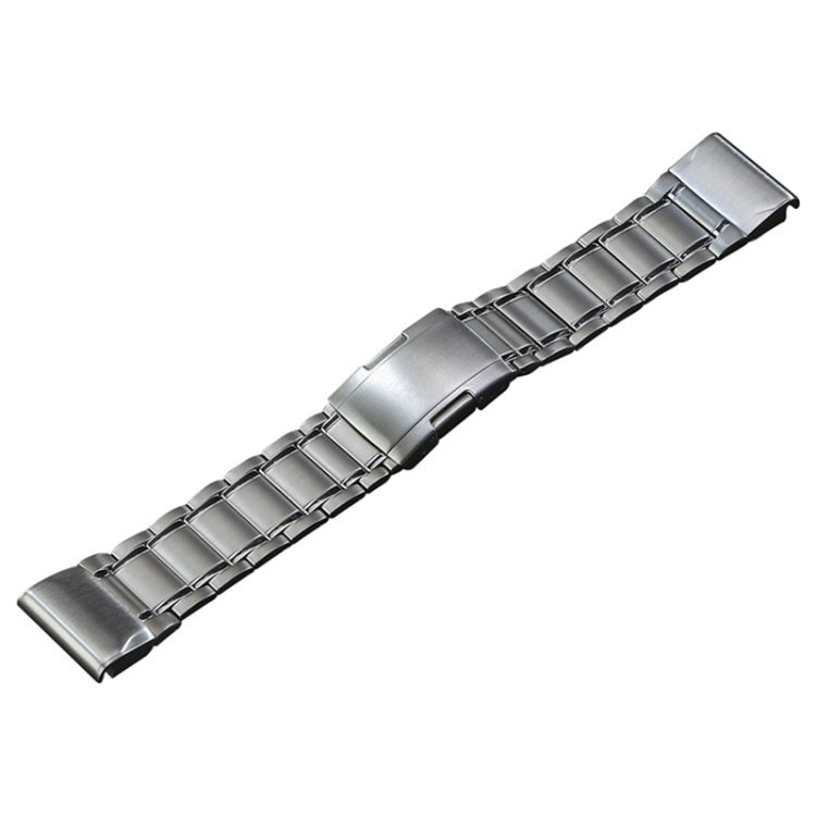 22mm quick-release bead titanium steel watch band, silver, straight view with clasp