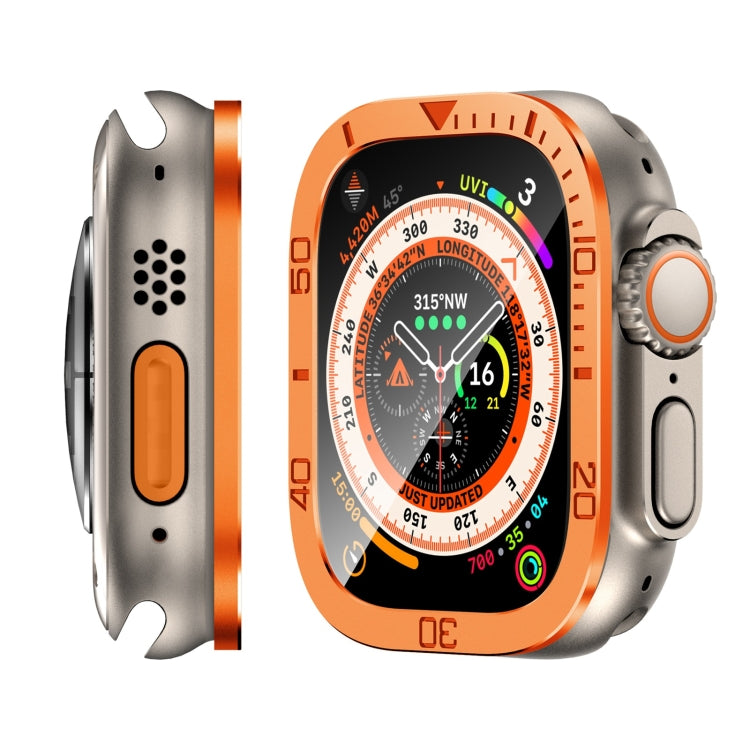 Orange metal ring tempered screen protector for Apple Watch 49mm, front curved glass