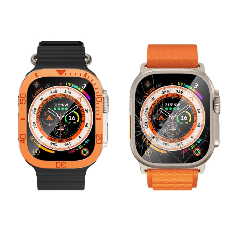Set of orange metal frame tempered screen protectors for Apple Watch 49mm